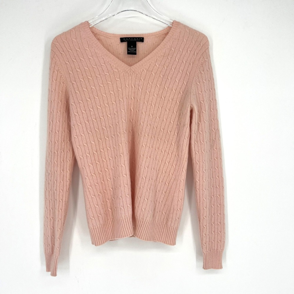 Marconi Cashmere Cable Knit Sweater Womens M Pink Preppy Academia Old Money